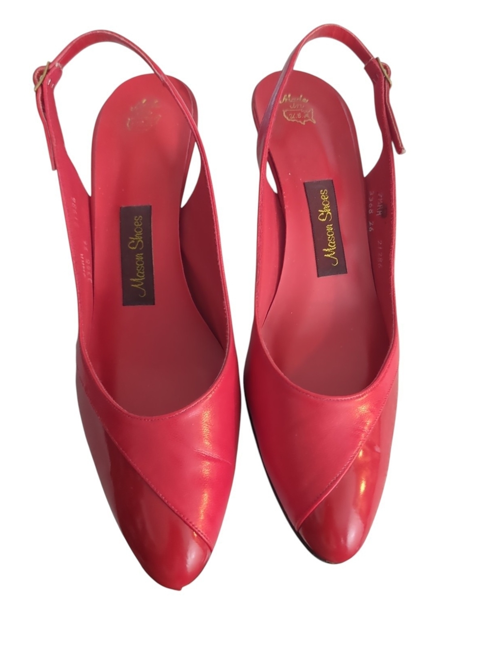 VTG 80s Mason Shoes Red Leather Slingback Pumps Pointed Toe Kitten Heels 9.5AA